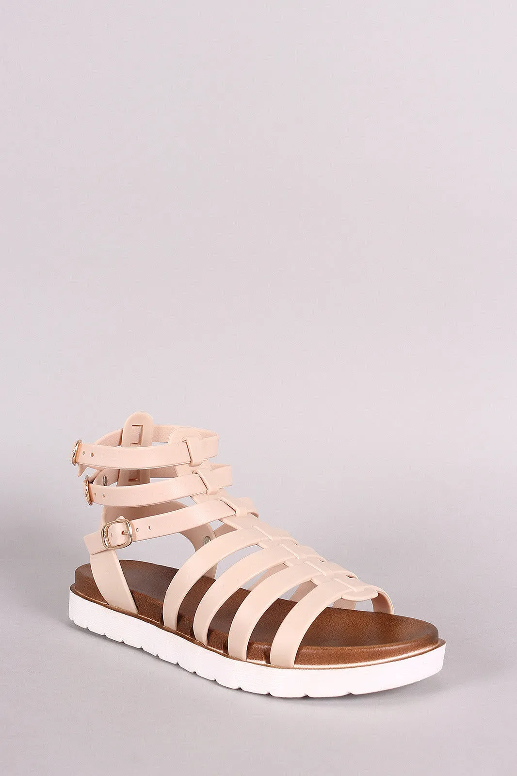 Buckled Gladiator Jelly Footbed Flat Sandal