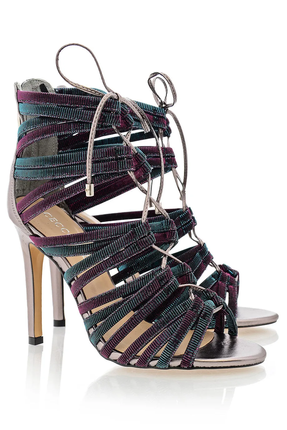 CECCONELLO ALESIA Purple Petrol Cord Heeled Sandals