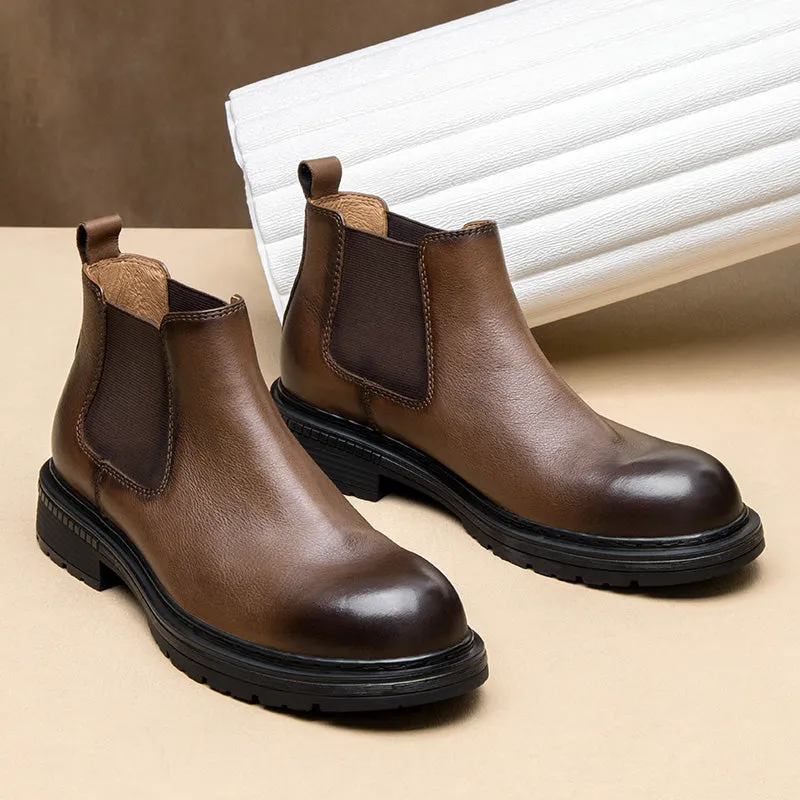 ChicLeather Leisure Slip-On Ankle Boots