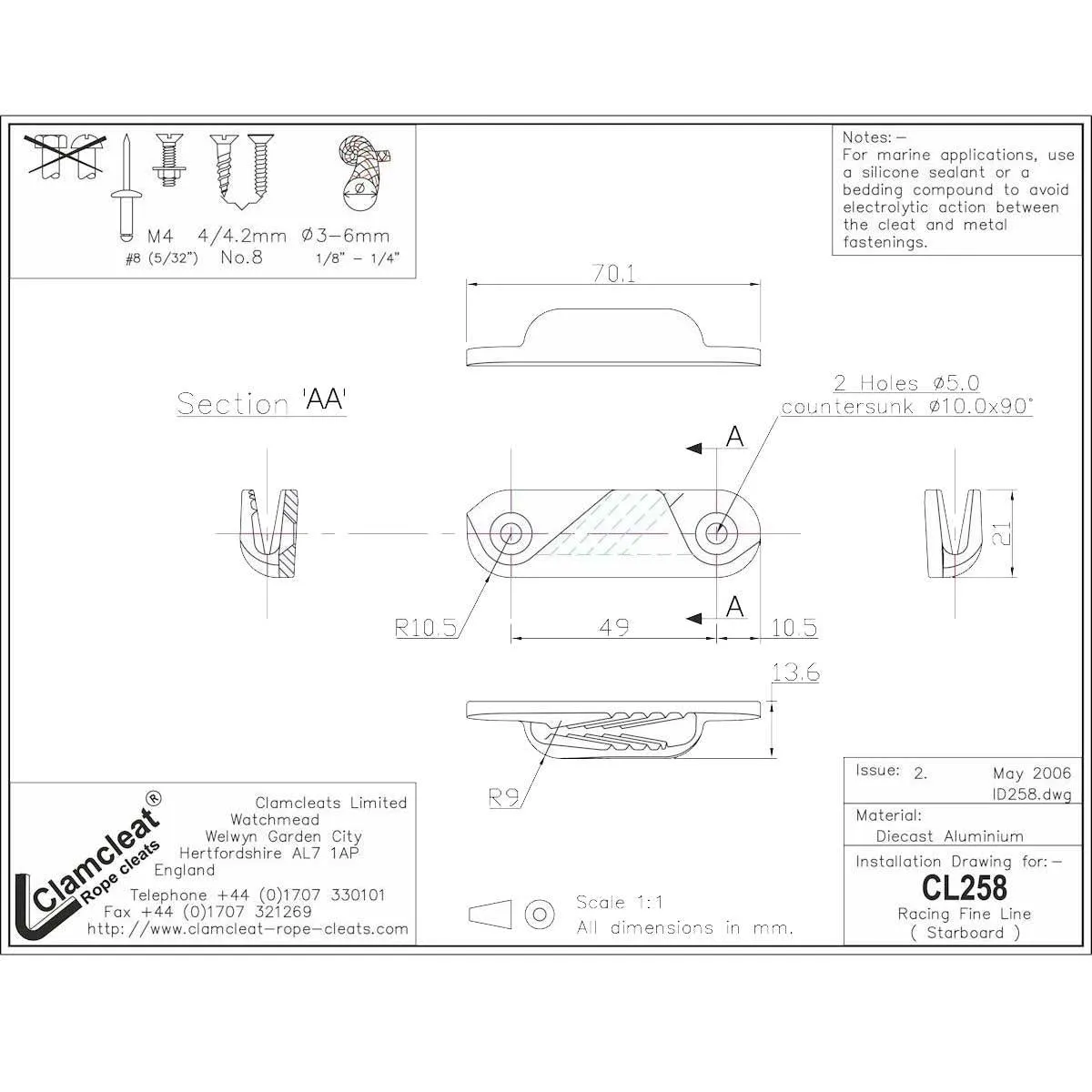 Clamcleat ® RacingRacing Fine Line (Starboard) Silver