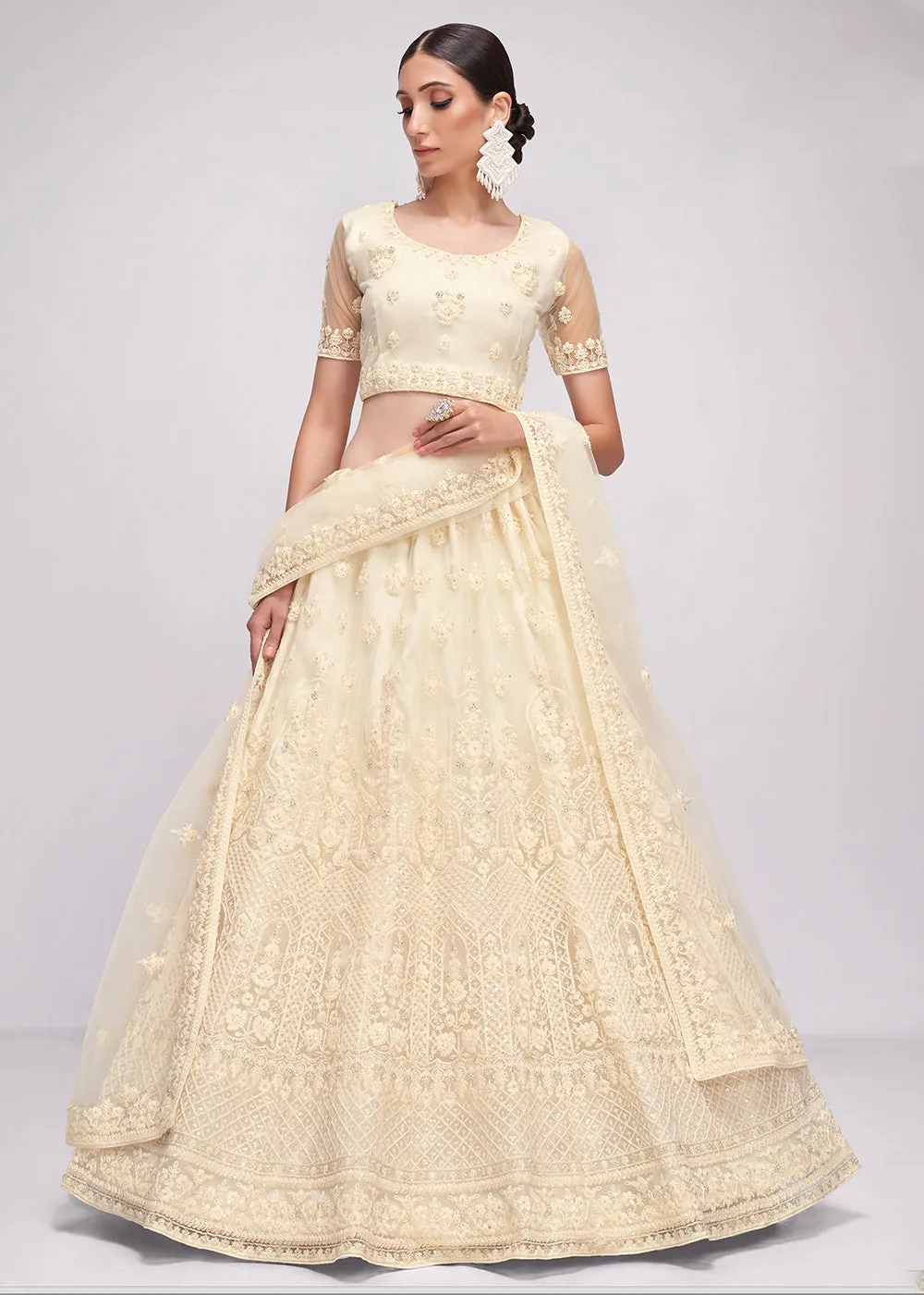 Classic Off White Cording Designer Wedding Bridal Lehenga Choli