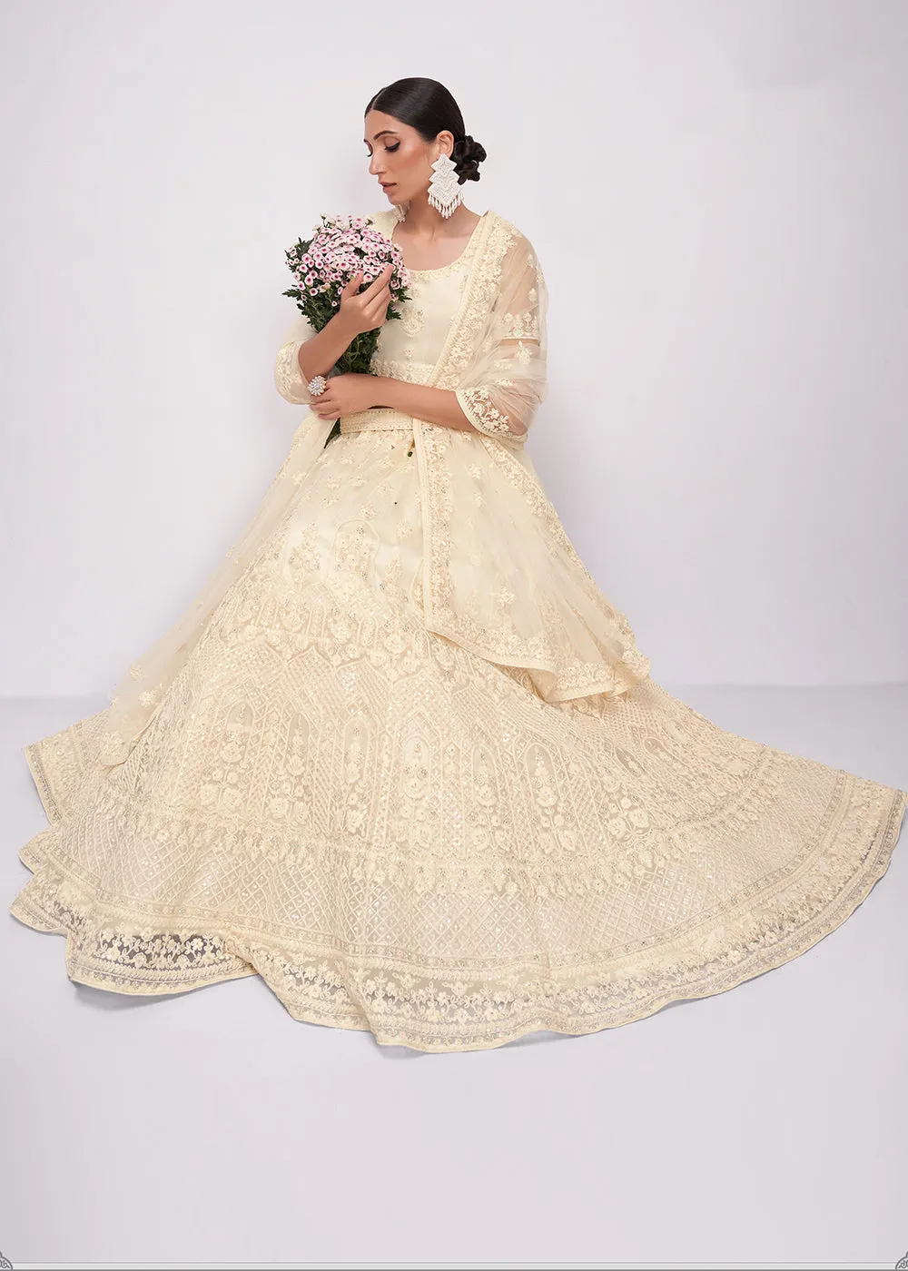 Classic Off White Cording Designer Wedding Bridal Lehenga Choli