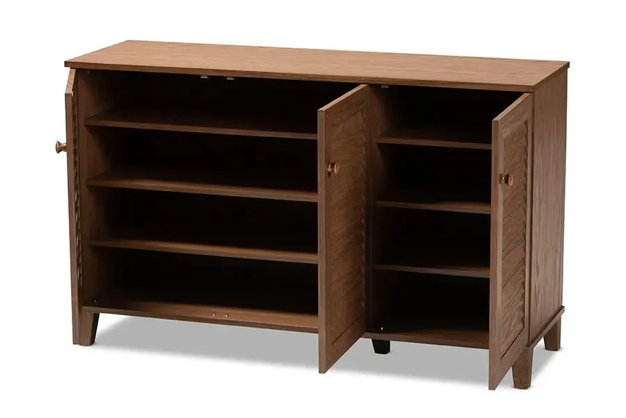 Clevedon Walnut Finished 3-Door, 8-Shelf Wood Shoe Storage Cabinet