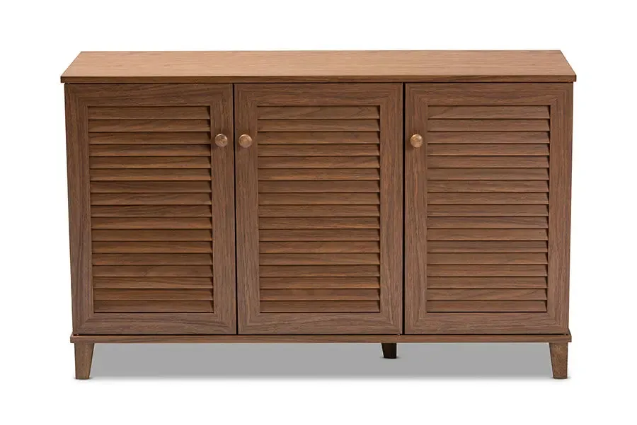 Clevedon Walnut Finished 3-Door, 8-Shelf Wood Shoe Storage Cabinet