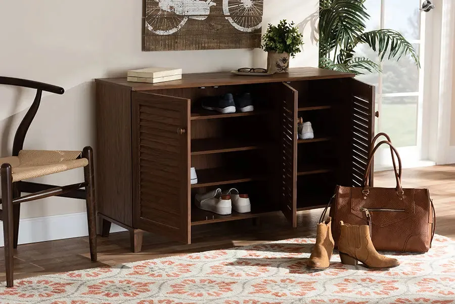 Clevedon Walnut Finished 3-Door, 8-Shelf Wood Shoe Storage Cabinet