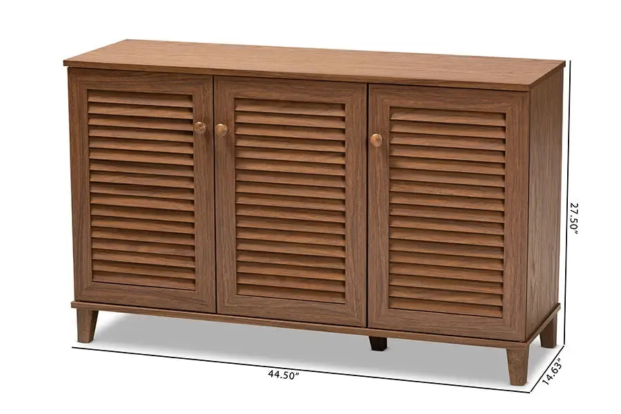 Clevedon Walnut Finished 3-Door, 8-Shelf Wood Shoe Storage Cabinet