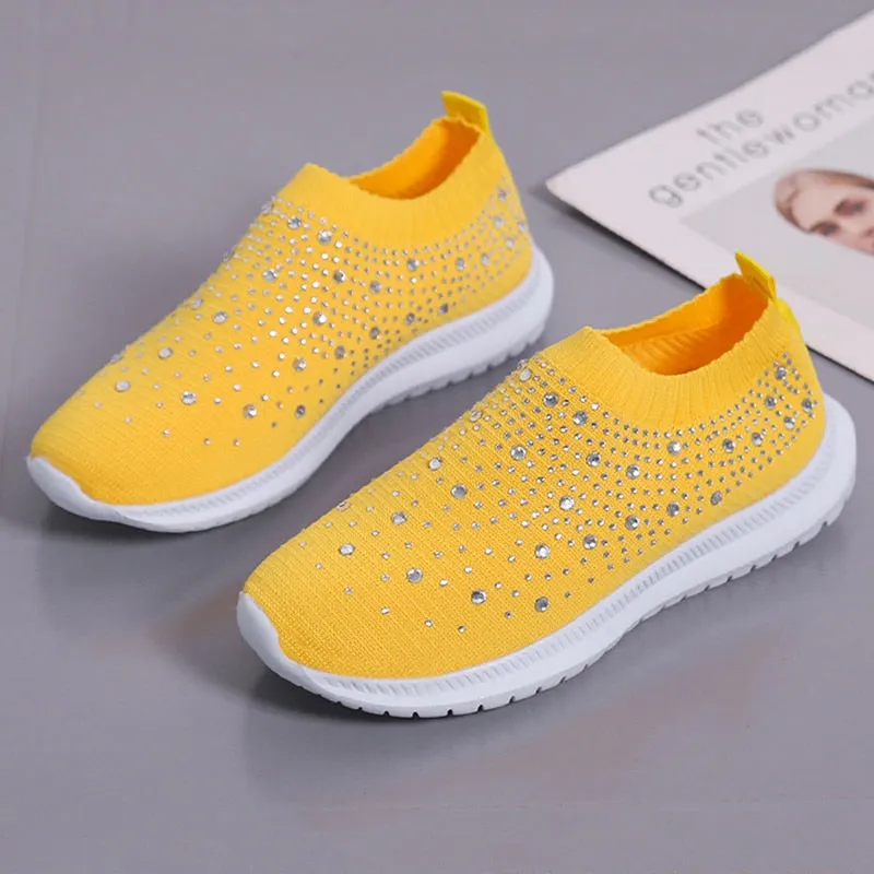 Crystal Breathable Mesh Sneaker Shoes for Women Comfortable Soft Bottom Flats Plus Size Non Slip Casual Shoes