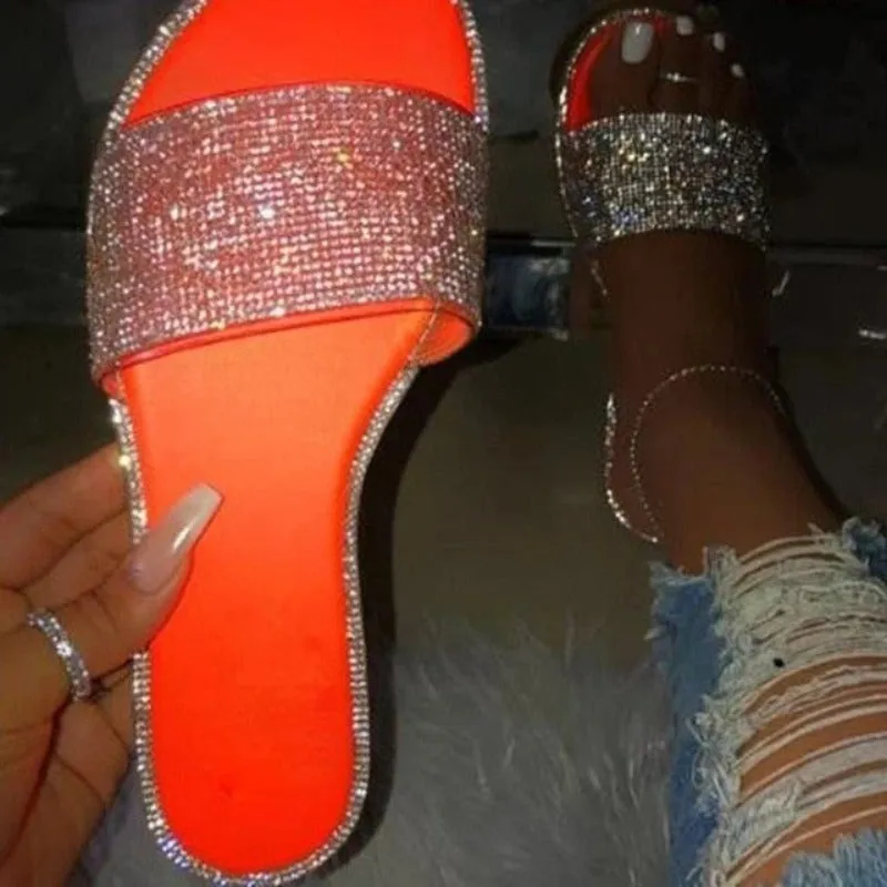 Crystal Flat Glitter Slides