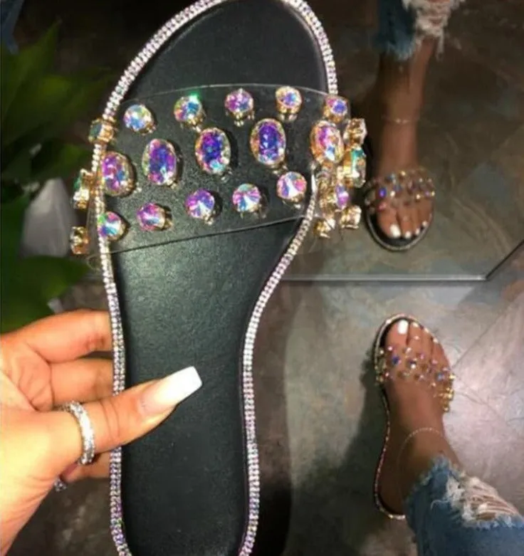 Crystal Flat Glitter Slides