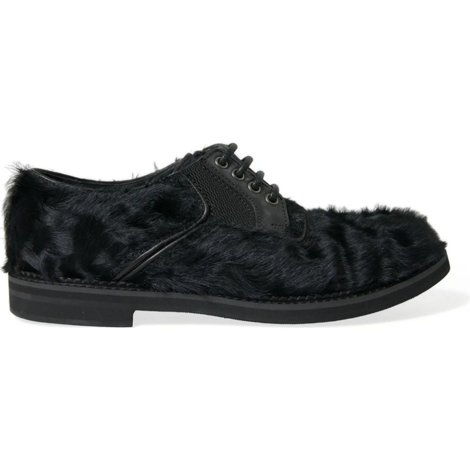 Dolce & Gabbana Elegant Black Fur Derby Dress Shoes for Men