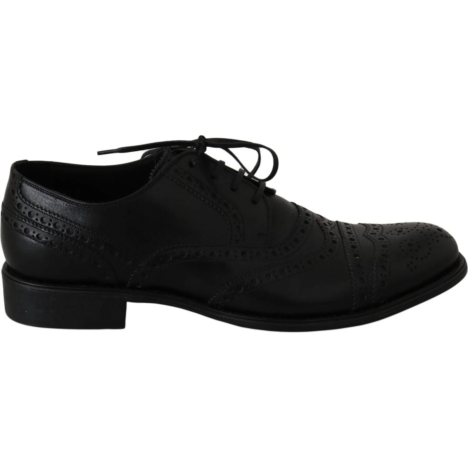 Dolce & Gabbana Elegant Black Leather Derby Wingtip Dress Shoes