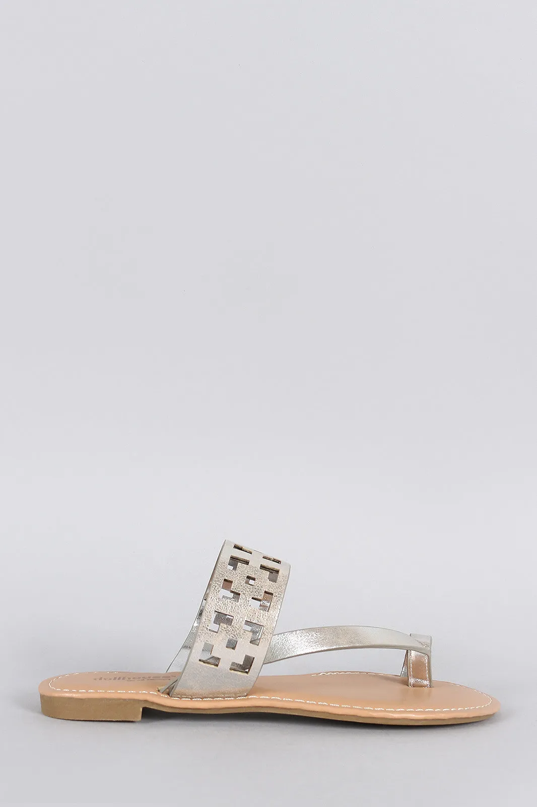 Dollhouse Metallic Toe Ring Cutout Flat Sandal