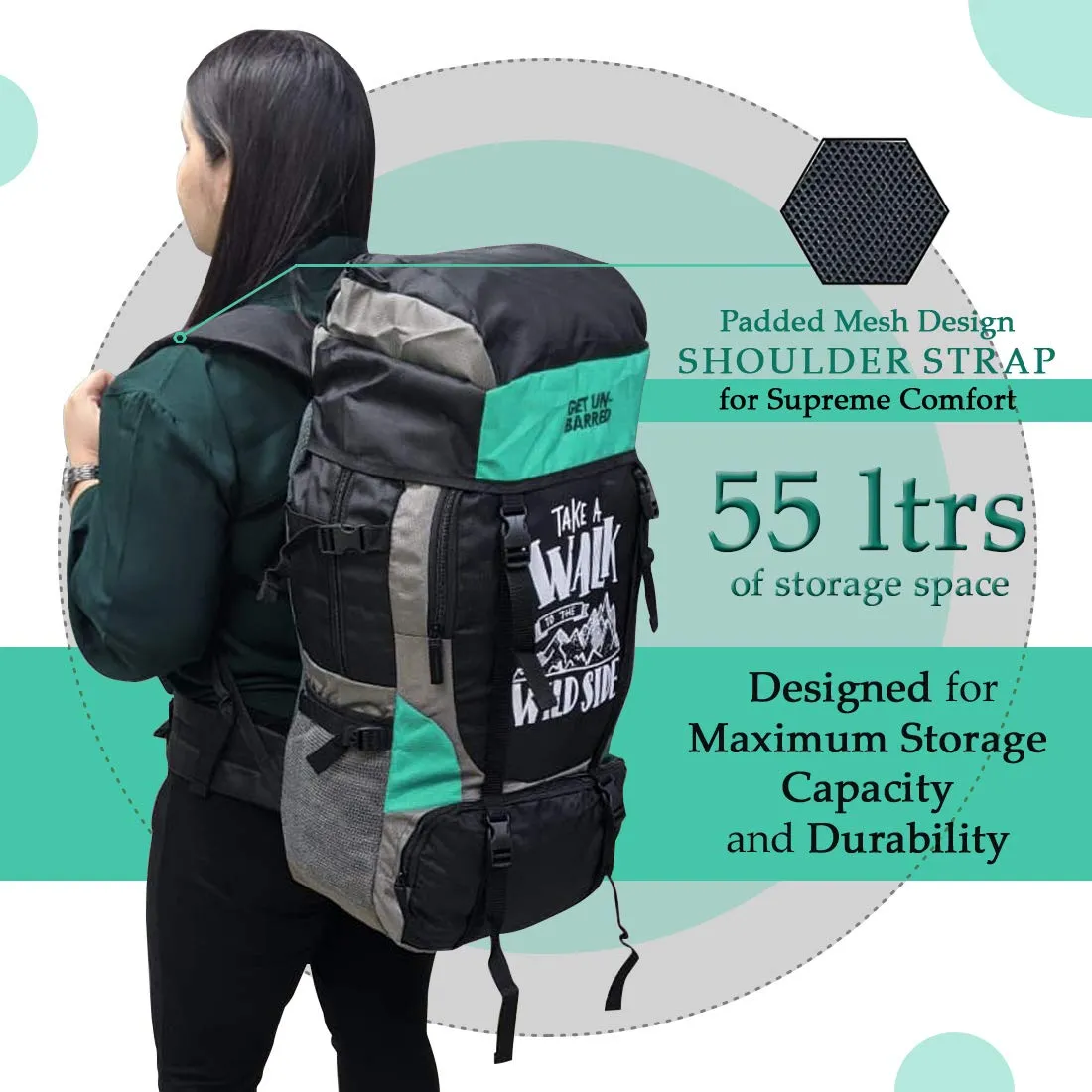 Get Un-barred 55 Ltr Travel Backpack (Turquoise)