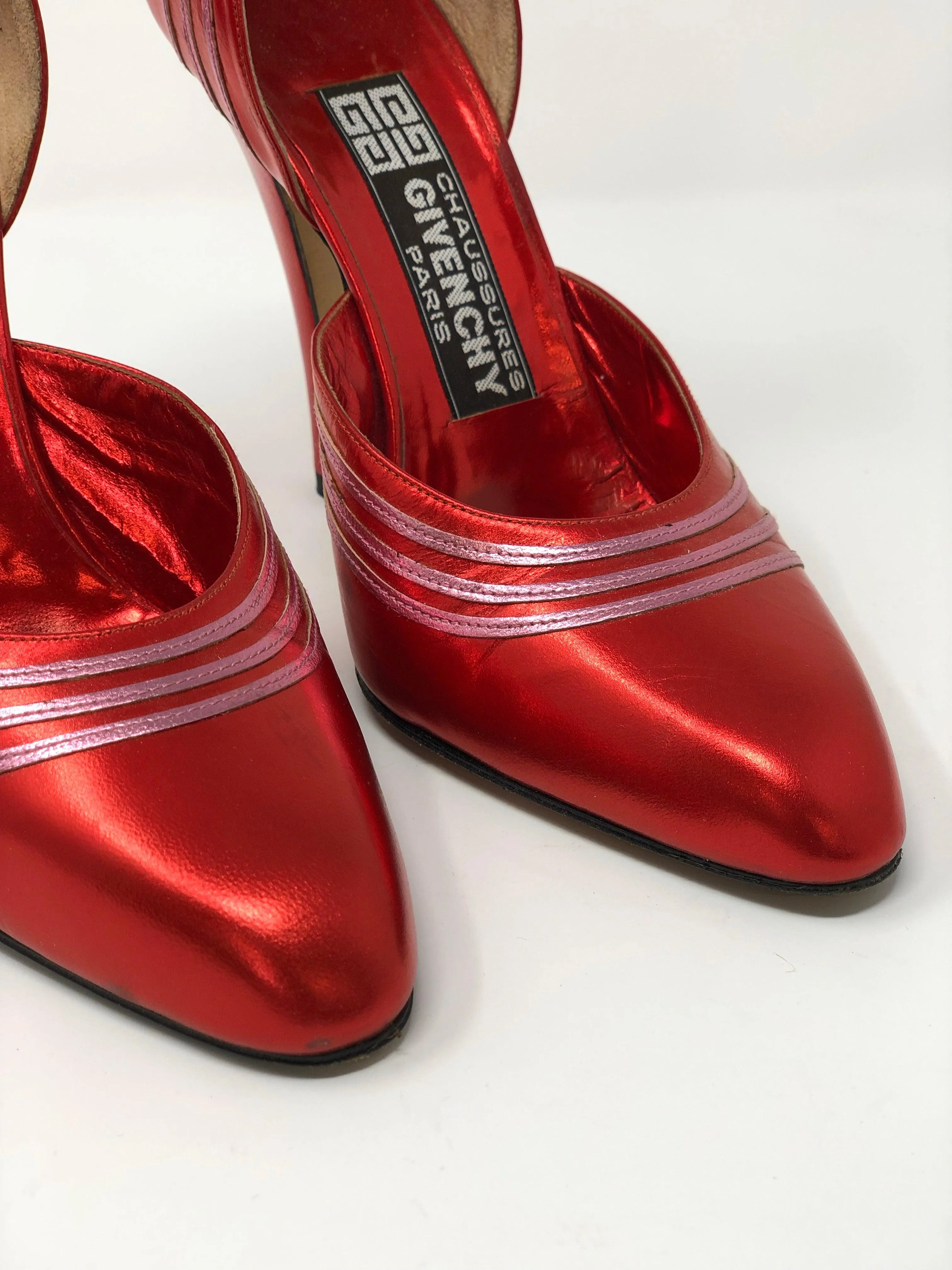 Givenchy Vintage Metallic Red Leather Shoes Size 6M (UK4)