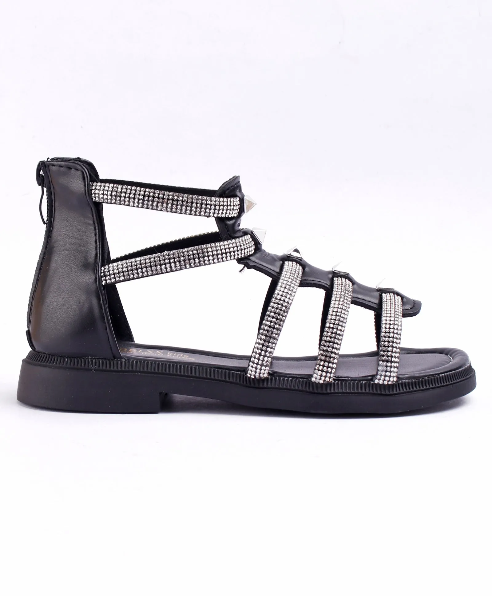 GLADIATOR BEADED ZIP-UP SANDAL - BLACK