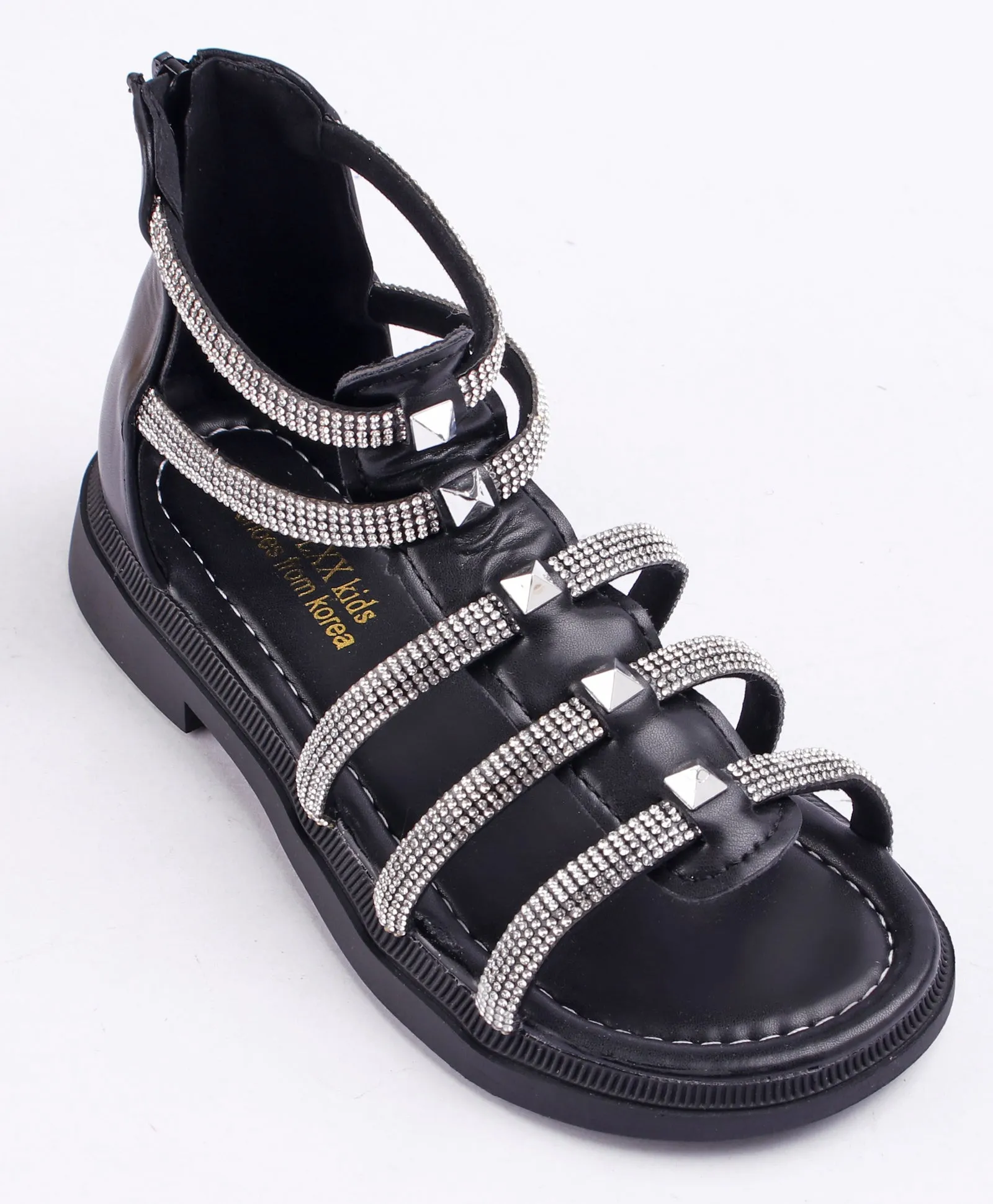 GLADIATOR BEADED ZIP-UP SANDAL - BLACK