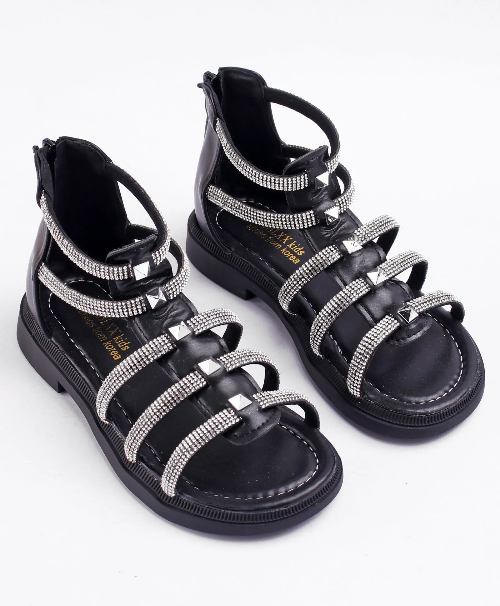 GLADIATOR BEADED ZIP-UP SANDAL - BLACK