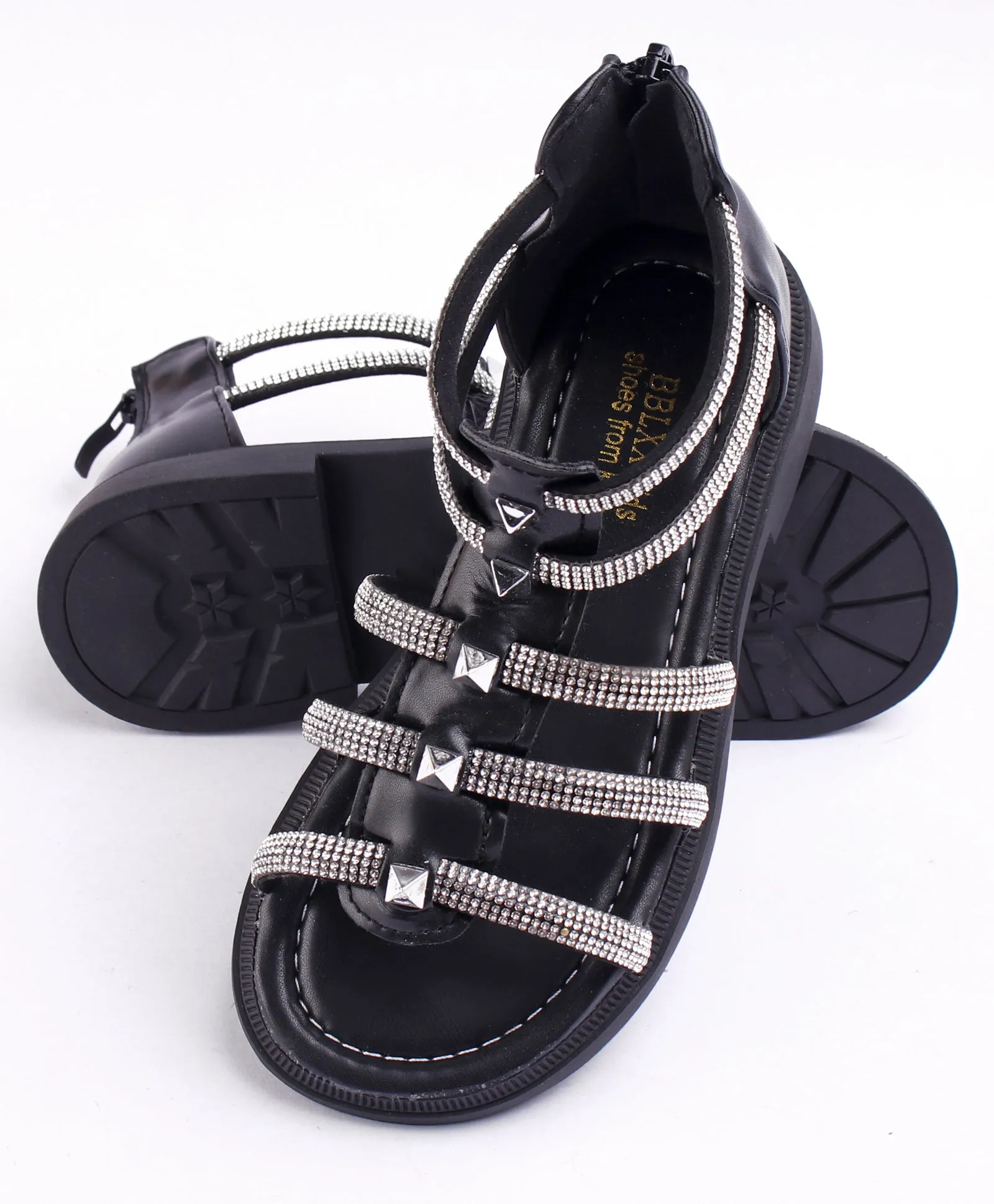 GLADIATOR BEADED ZIP-UP SANDAL - BLACK