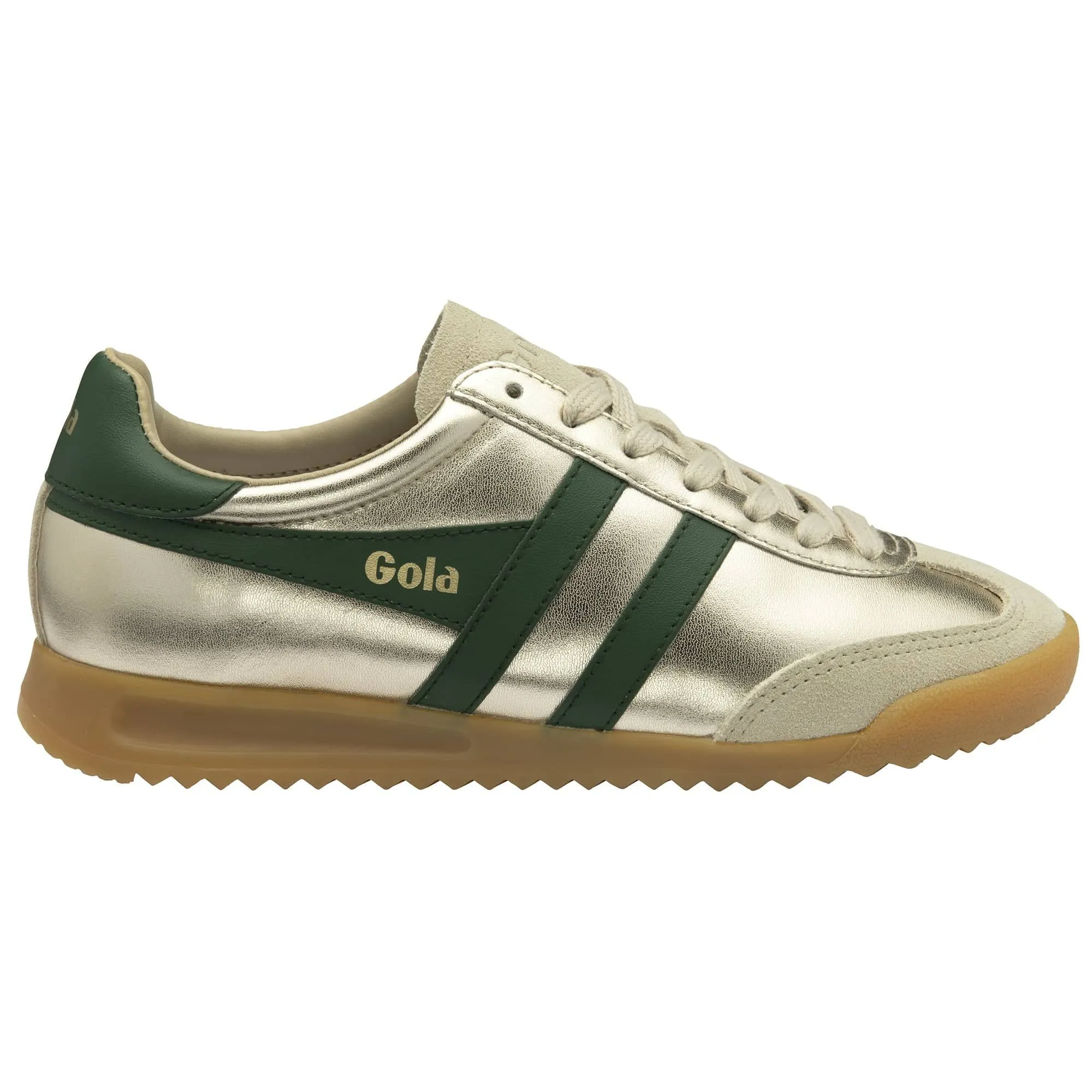 Gola Torpedo Glimmer Ladies Gold/Evergreen Leather Lace Up Trainers