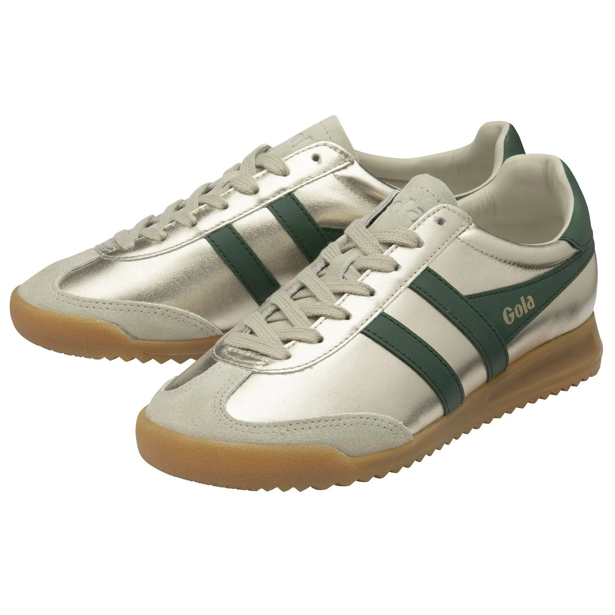 Gola Torpedo Glimmer Ladies Gold/Evergreen Leather Lace Up Trainers