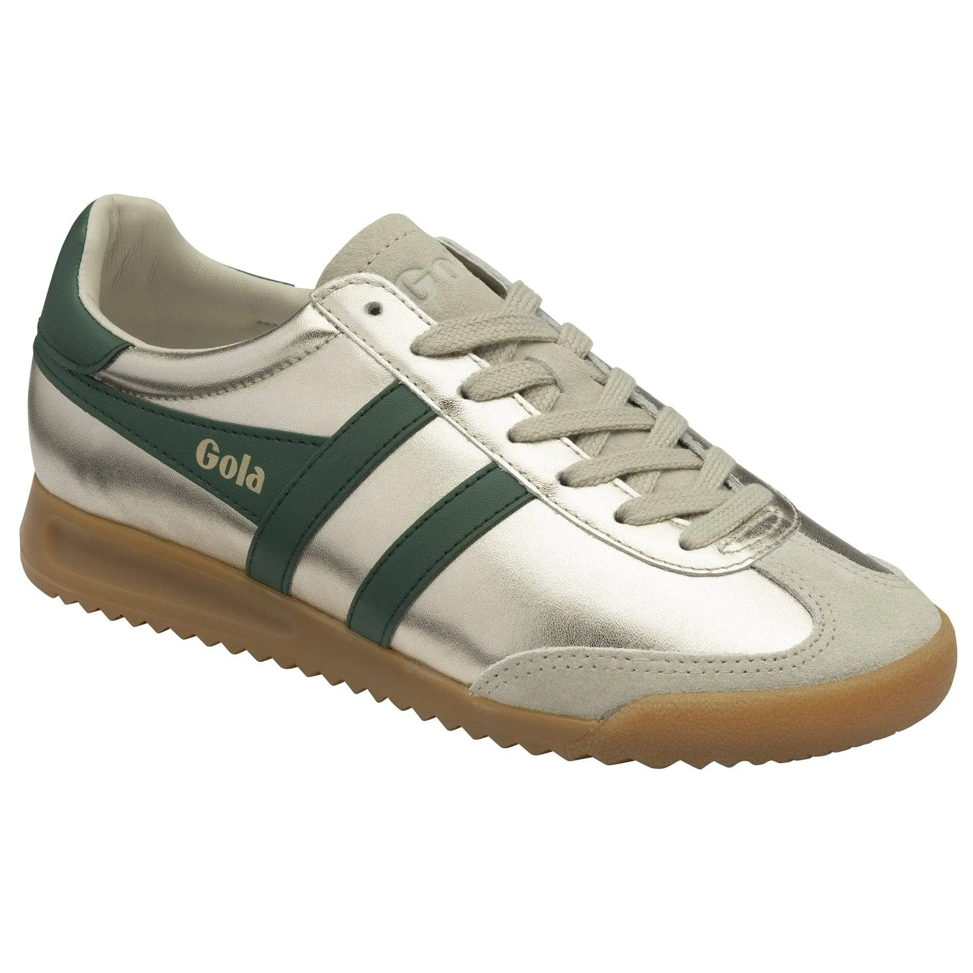 Gola Torpedo Glimmer Ladies Gold/Evergreen Leather Lace Up Trainers