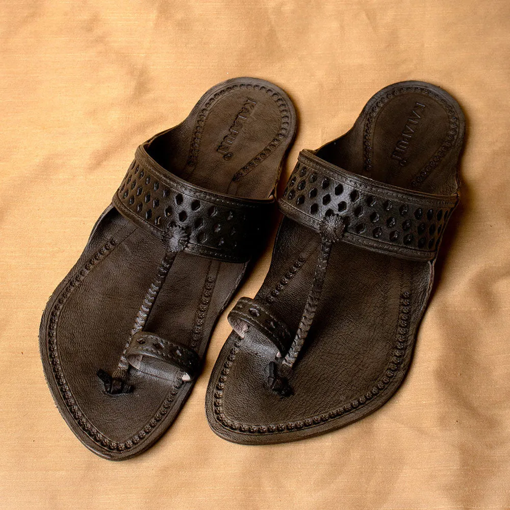 Grey - Men Footwear Fusion: Classic Kolhapuri Leather Slippers