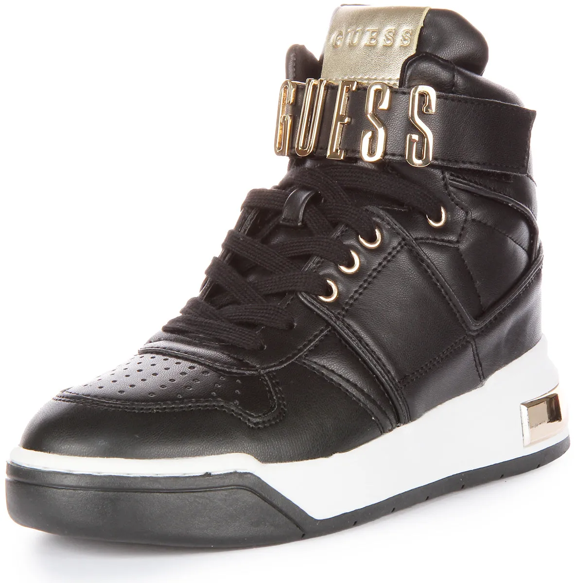 Guess Corten Hi Top In Black Gold For Women