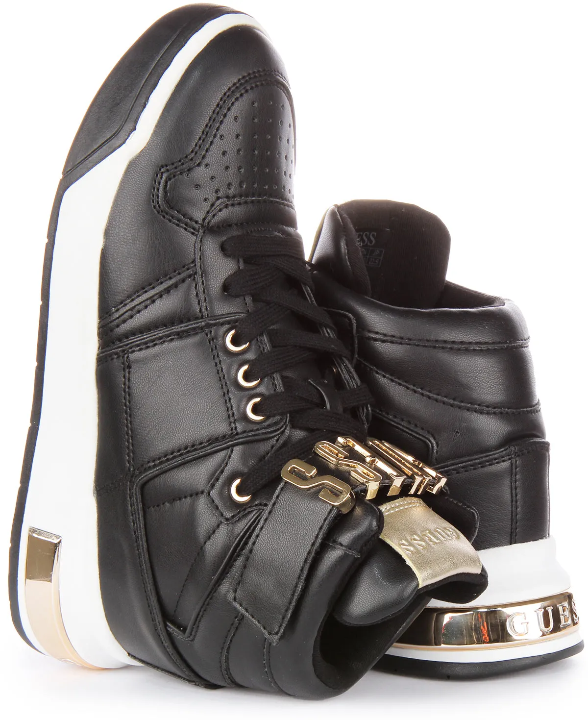 Guess Corten Hi Top In Black Gold For Women