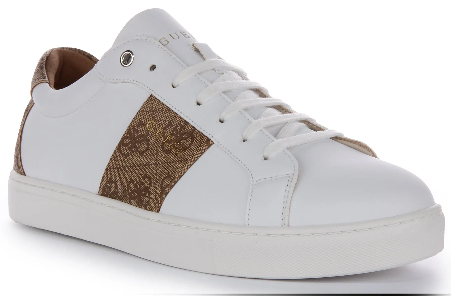 Guess Toda Semi 4G Trainer In White Brown For Women