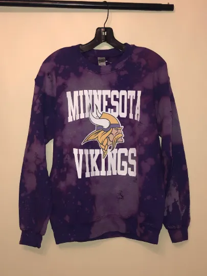 Handmade Minnesota Vikings Purple Bleached Unisex Crewneck Sweatshirt