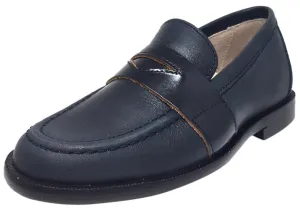 Hoo Shoes Boy's Abe's Keeper Navy and Black Smooth Leather Slip On Oxford Loafer Shoe