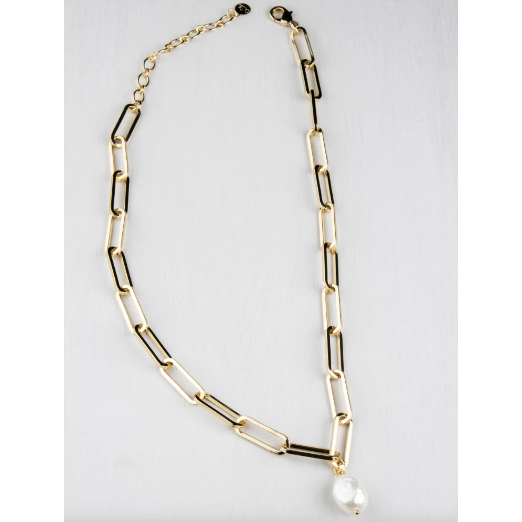 Hudson Pearl Paperlink Necklace Gold Plated