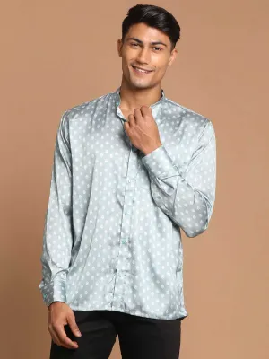 Jashvi Men's Gray Silk Blend Printed Shirt