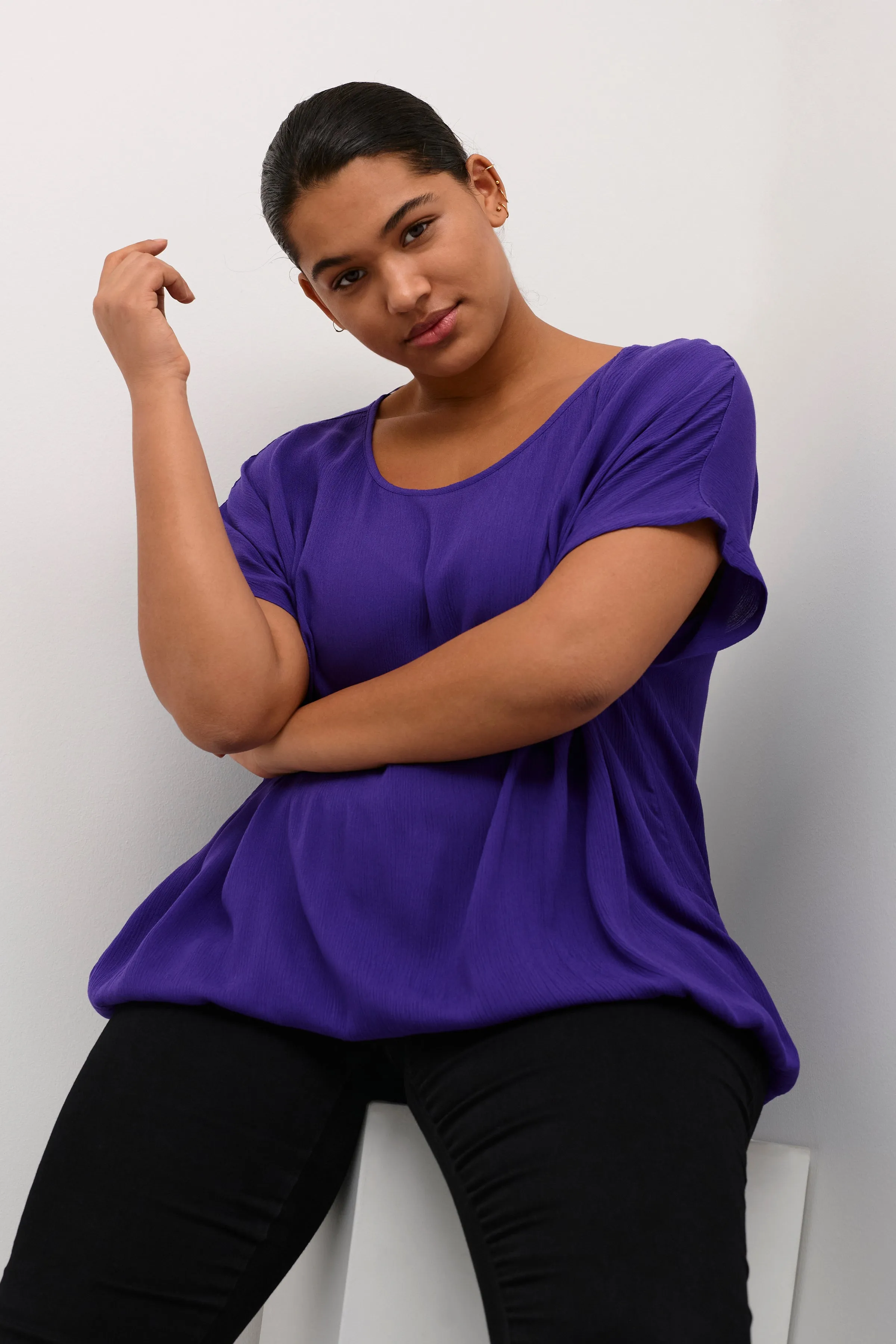 Kaffe Stanley Short Sleeve Blouse in Purple