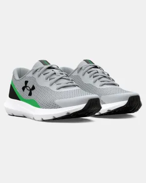 Kids' Grade School UA Surge 3 Running Shoe - Mod Gray/Green Screen/Black