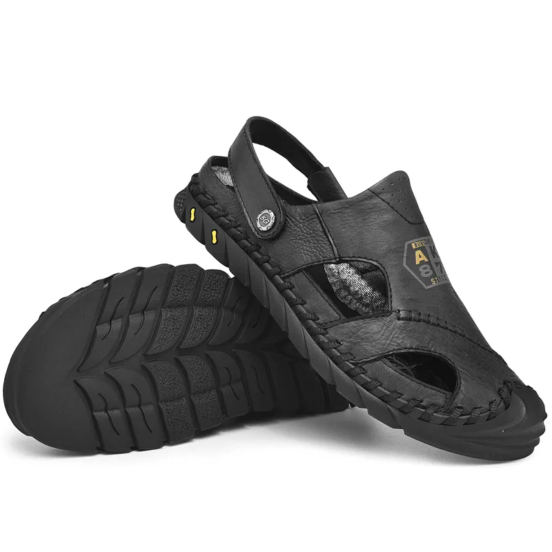 kkboxly kkboxly Men Anti-Collision Toe Cow Leather Hand Stitching Outdoor Water Sandals