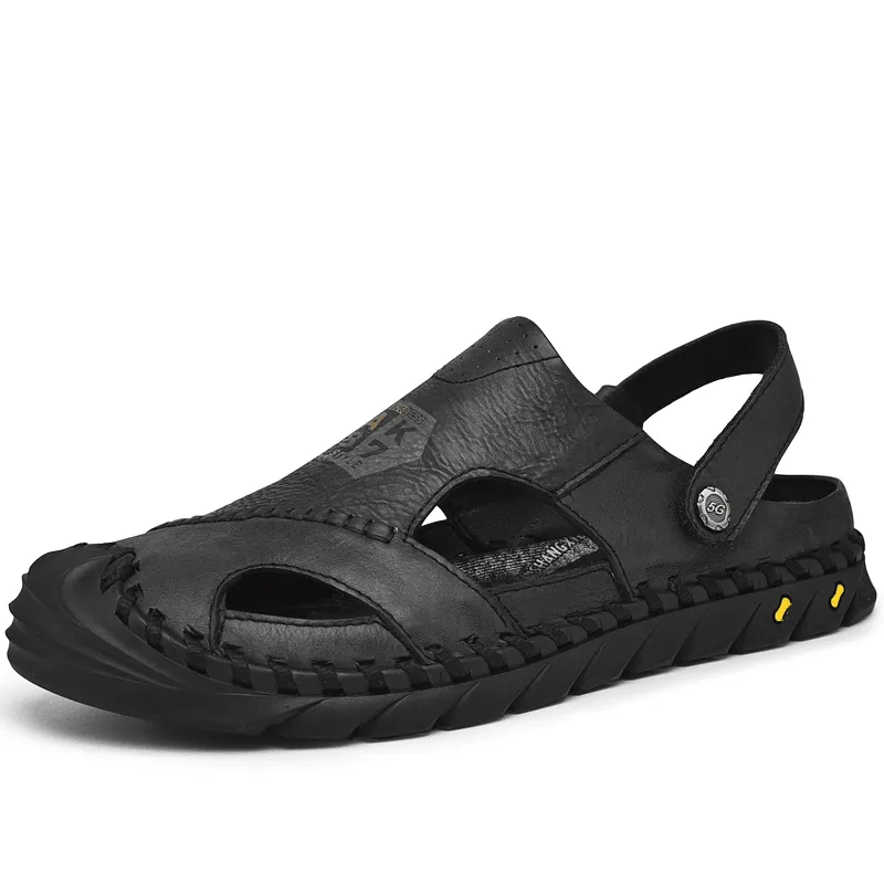 kkboxly kkboxly Men Anti-Collision Toe Cow Leather Hand Stitching Outdoor Water Sandals