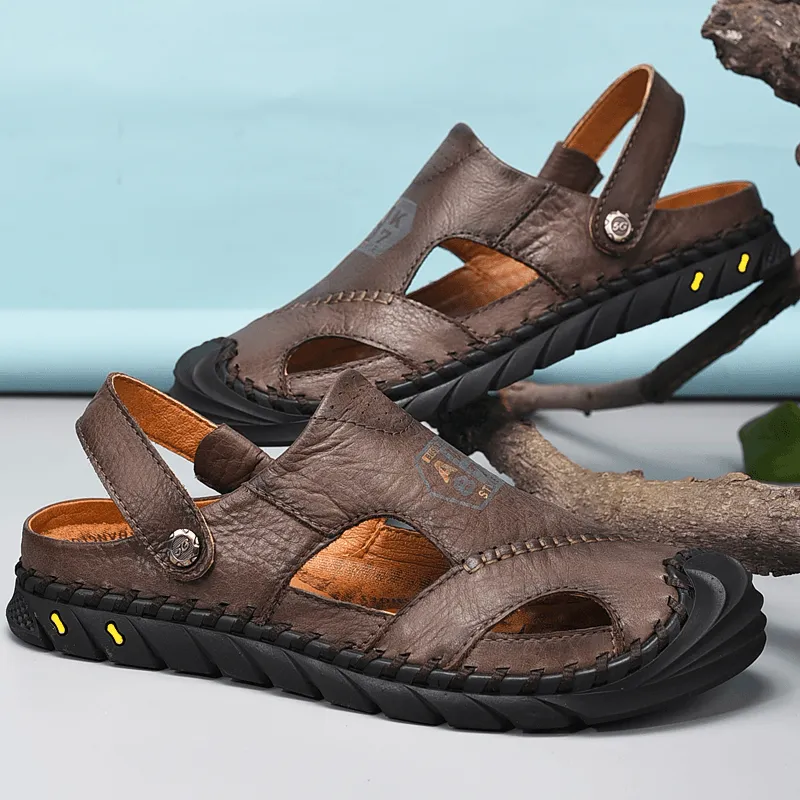 kkboxly kkboxly Men Anti-Collision Toe Cow Leather Hand Stitching Outdoor Water Sandals