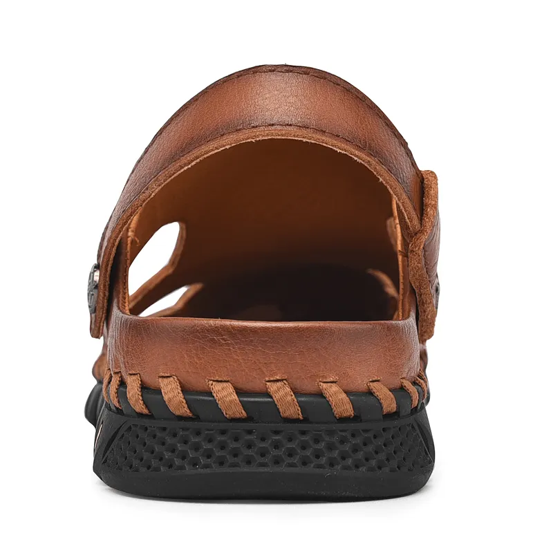 kkboxly kkboxly Men Anti-Collision Toe Cow Leather Hand Stitching Outdoor Water Sandals