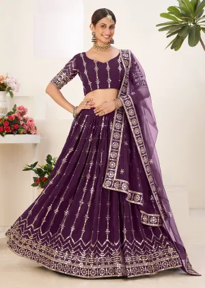 Latest Purple Bordered Sequins Sangeet Wear Lehenga Choli