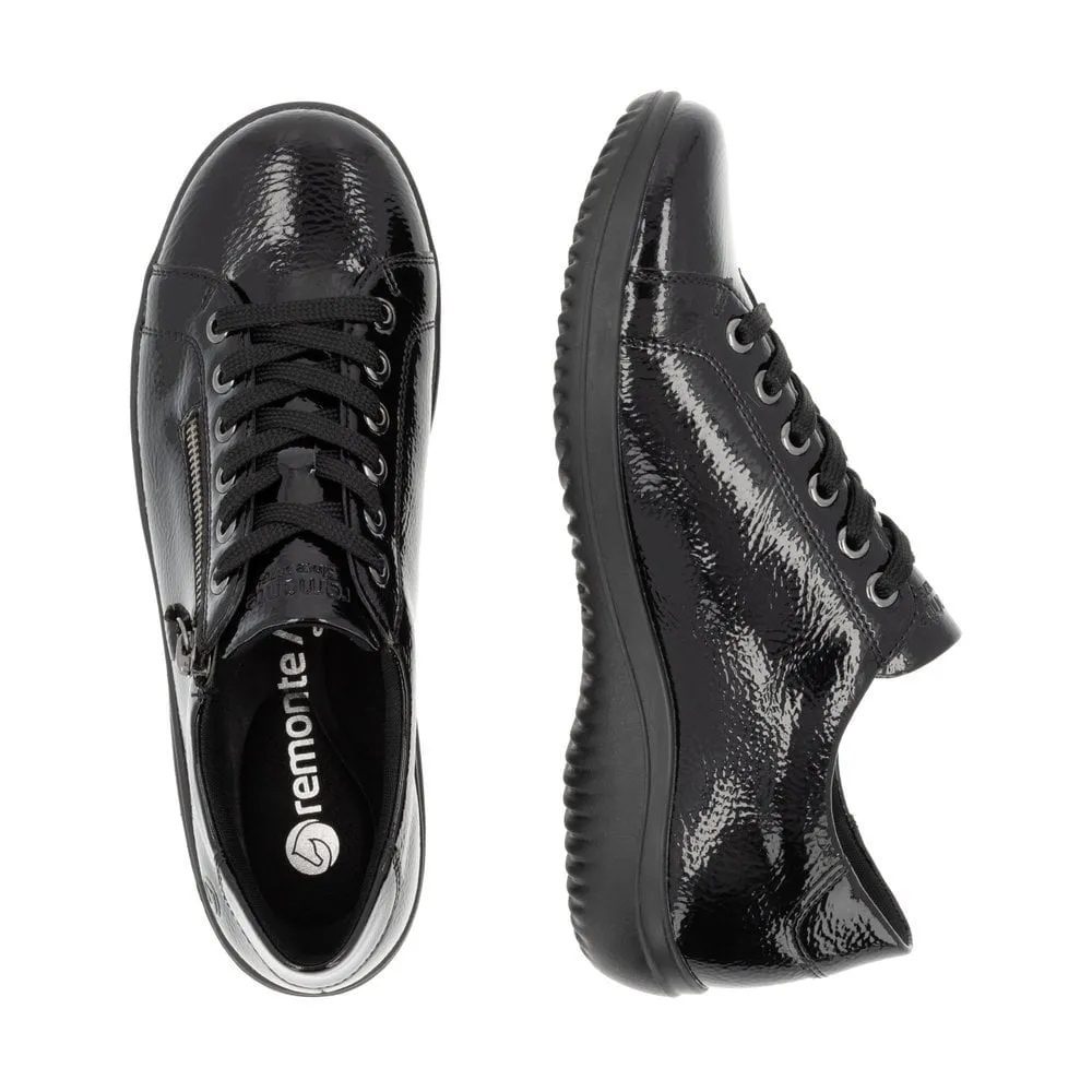 Lexi Black Glossy Lace up Casual Shoes