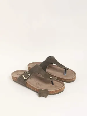 LUNA BLU Olive Suede T-Bar Comfort Sandals