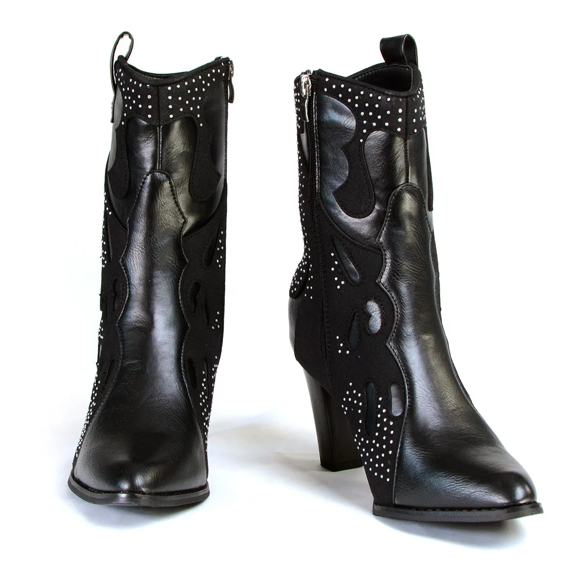 Milwaukee Leather MBL9429 Women's Black Western Style Boots with Studded Bling