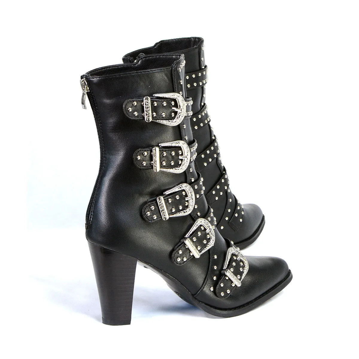 Milwaukee Performance MBL9428 Women's Black Buckle Up Boots with Studded Bling