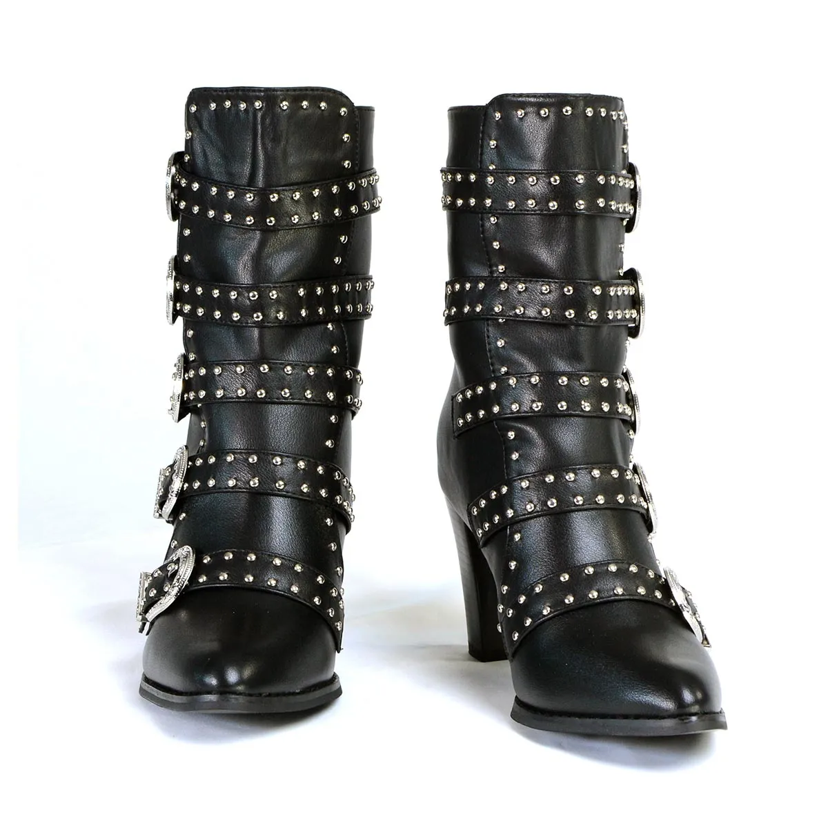 Milwaukee Performance MBL9428 Women's Black Buckle Up Boots with Studded Bling