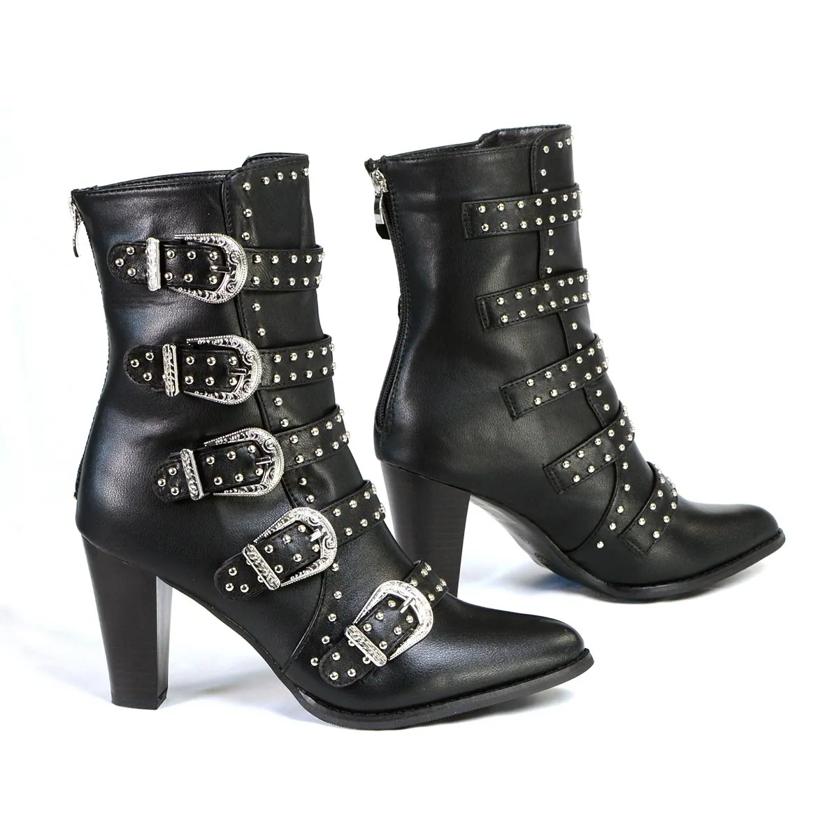 Milwaukee Performance MBL9428 Women's Black Buckle Up Boots with Studded Bling