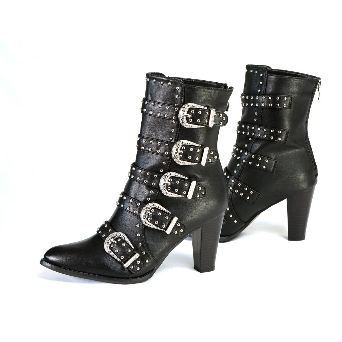 Milwaukee Performance MBL9428 Women's Black Buckle Up Boots with Studded Bling