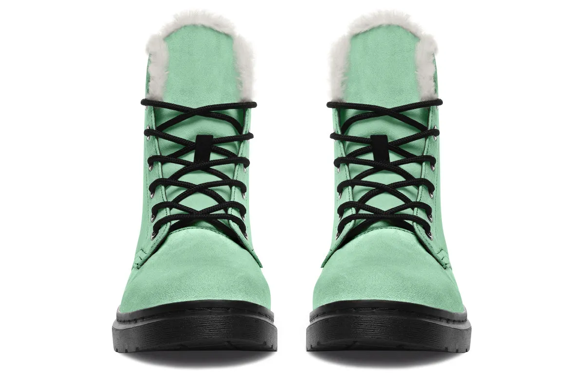 Mint Green Winter Boots - Warm Micro-Suede Doc-Style Boots Lined with Vegan Wool