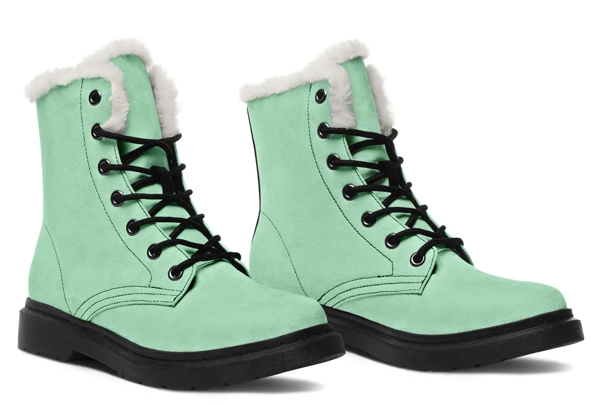 Mint Green Winter Boots - Warm Micro-Suede Doc-Style Boots Lined with Vegan Wool