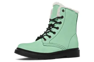 Mint Green Winter Boots - Warm Micro-Suede Doc-Style Boots Lined with Vegan Wool